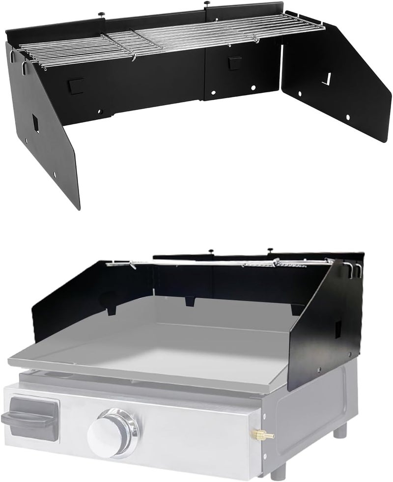 PHYESUVIN Universal Wind Guard and Warming Rack Fit for Griddle Without a Hood from 16" to 28", Wind Screen and Cooking Grid BBQ Griddle Accessories for Blackstone and Other Griddle - Image 1